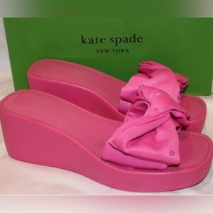NIB Kate Spade New York Women's Bikini Wedge Platform Bow Sandals PINK  Sz 9